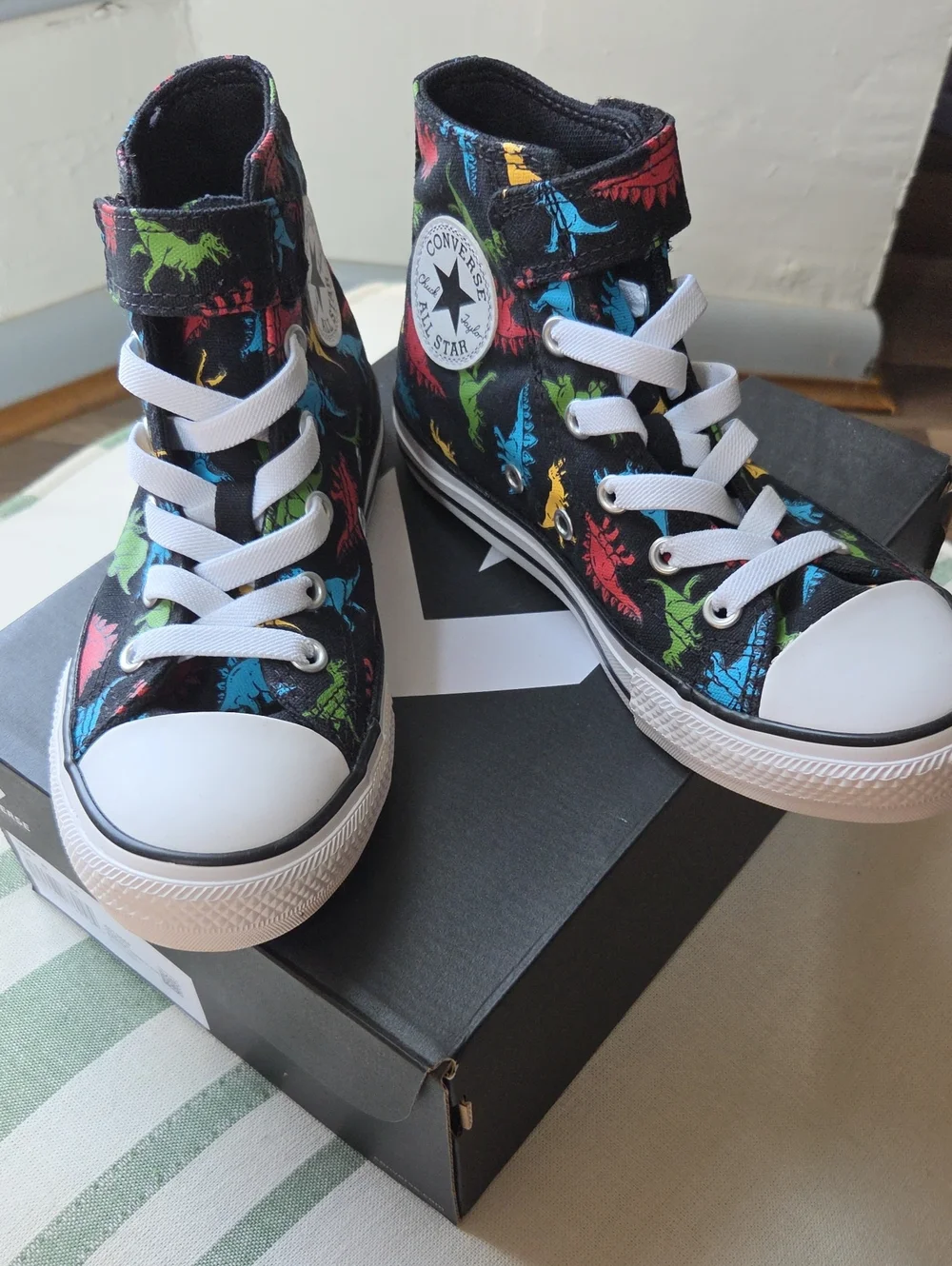 Converse Kids Black High-Top Sneakers with Multicolor Dinosaur Print